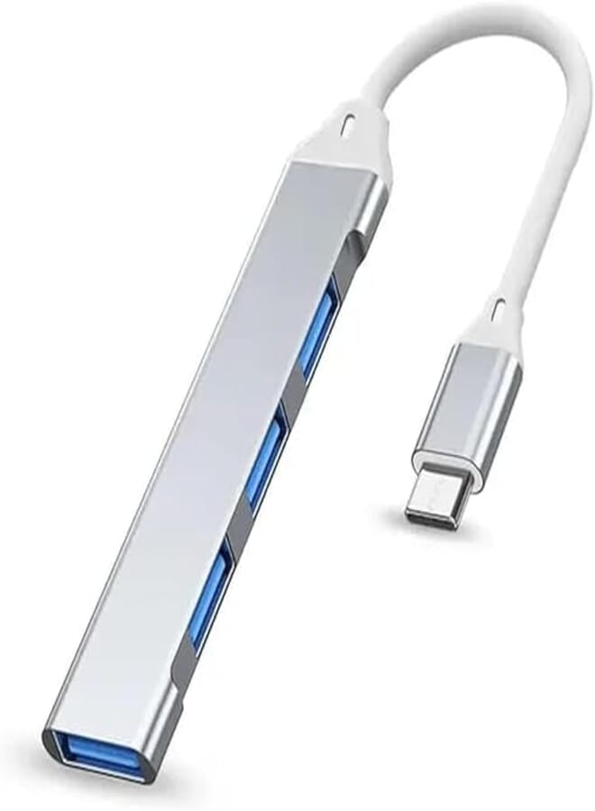 Herfair USB Expander, 4 Ports Type-C to USB 3.0 Adapter, Ultra Slim OTG Dongle Compatible With Windows, MacBook Pro/Air, Chrome - Space Silver